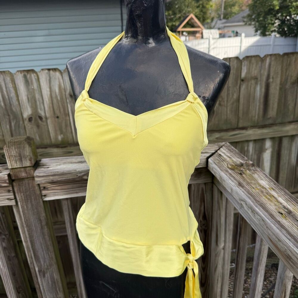 Y2K Parallel Yellow Halter Top Side Tie Bow Cutout Going Out Shirt Small